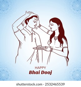 Dibujo a mano boceto feliz bhai dooj festival indio hermano y hermana diseño de tarjeta