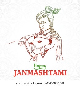 Hand draw sketch happy janmashtami indian festival avatar, bhagavan, birthday, born, bright, card, cartoon, celebration, culture, dahi, deity, divine, event, feather, festival, god, greeting, handi, h