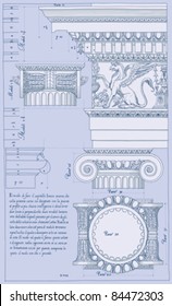 Hand draw sketch ionic architectural order based "The Five Orders of Architecture" is a book on architecture by Giacomo Barozzi da Vignola from 1593.