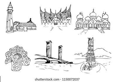 hand draw sketch landmark and iconic indonesia svg