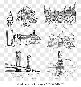 hand draw sketch landmark and iconic indonesia at fake transparent background svg