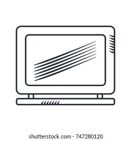Hand draw sketch lap top icon. Flat vector cartoon illustration. Objects isolated on white background.