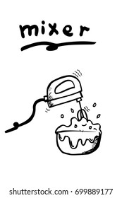 Hand Draw Sketch of Make a Cake, using mixer, with Motion or Shaking Effect