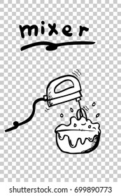 Hand Draw Sketch of Make a Cake, using mixer, with Motion or Shaking Effect