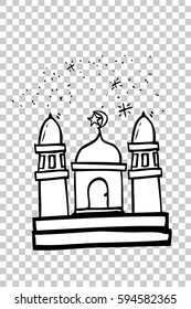 Hand Draw Sketch of Mosque, at Transparent Effect Background
