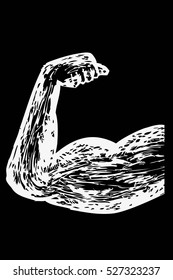 Hand Draw Sketch of Muscle Hand, white at black background 