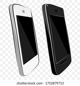 Hand Draw Sketch Old Model 2 Flat Color Shining Vector White and Black Smartphone at transparent effect background
