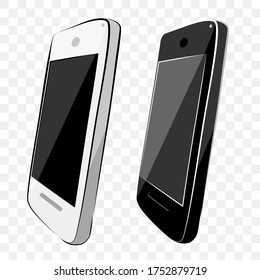 Hand Draw Sketch Old Model 2 Flat Color Shining Vector White and Black Smartphone at transparent effect background
