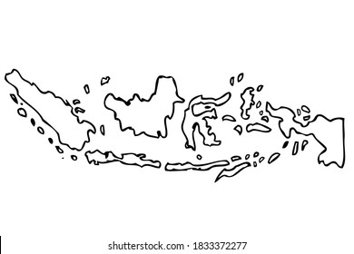 Hand Draw Sketch Outline Sketch Map Indonesia, Isolated on White
