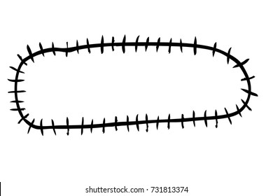 Hand Draw Sketch of Oval Patch and Stitching Effect, isolated on white
