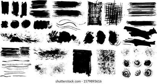 Hand draw sketch paint brush set. Artistic sketch grunge painted brush isolated black and white vector illustration