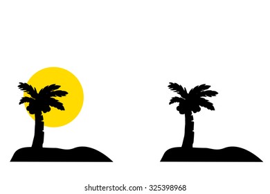 hand draw sketch of palm tree with big moon, isolated on white

