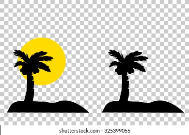 hand draw sketch of palm tree with big moon, at transparent effect background
