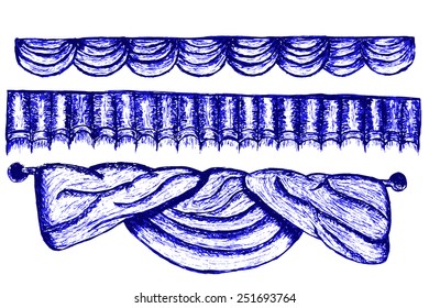hand draw sketch, with pen, curtain 