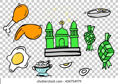 Hand Draw Sketch, Ramadhan (big islam day) Foods in indonesia
