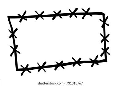 Hand Draw Sketch of Rectangle Patch and Stitching Effect, isolated on white
