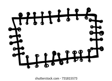 Hand Draw Sketch of Rectangle Patch and Stitching Effect, isolated on white
