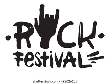 Hand draw sketch Rock festival illustration. Music festival logo.