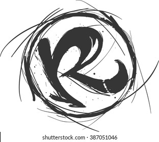 Hand draw sketch Rock logo. R icon.