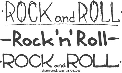Hand draw sketch Rock and Roll set illustration. vector text 
