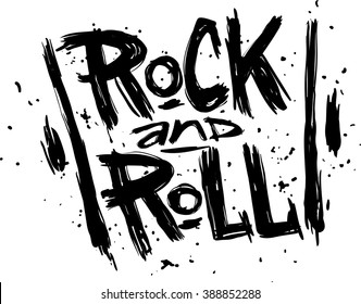 Hand draw sketch Rock and Roll illustration. Vector lettering