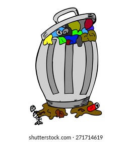 hand draw sketch, Rubbish bin filled with waste
