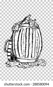 hand draw sketch, Rubbish bin filled with waste
