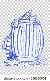 hand draw sketch, Rubbish bin filled with waste
