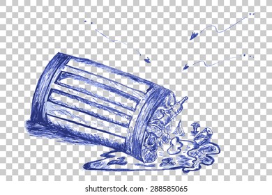 hand draw sketch, Rubbish bin filled with waste
