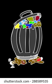 hand draw sketch, Rubbish bin filled with waste
