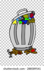 hand draw sketch, Rubbish bin filled with waste
