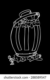 hand draw sketch, Rubbish bin filled with waste
