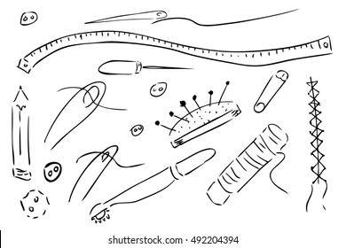 Hand Draw Sketch of Sewing Stuff 
