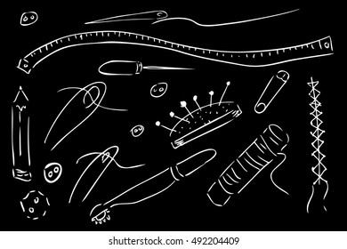 Hand Draw Sketch of Sewing Stuff 
