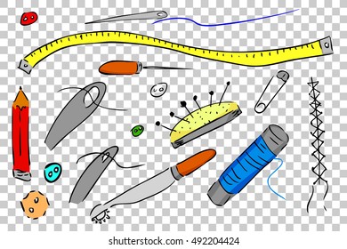 Hand Draw Sketch of Sewing Stuff 
