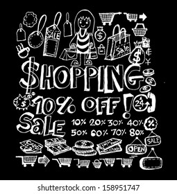 Hand draw sketch Shopping icons set