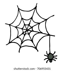 Hand Draw sketch, spider and web vector doodle illustration