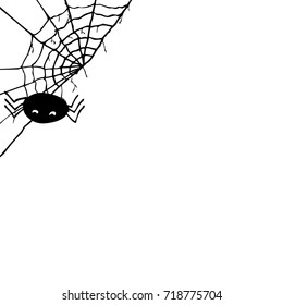 Hand Draw sketch, Spider and Web at left top Corner, Isolated on White