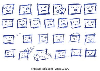 hand draw sketch, square emoticon
