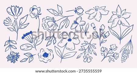 Hand draw sketch style different flowers illustration.