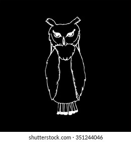 hand draw a sketch in the style of an owl on a black white background, used for banners, flyers, coloring books, tattoo
