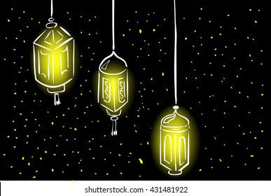 Hand Draw sketch of three model Lantern 
