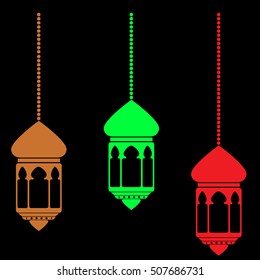 Hand Draw sketch of three model Lantern at black background

