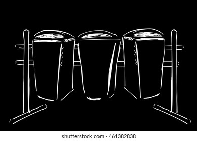 Hand Draw Sketch of trash bin, white outlne at black
