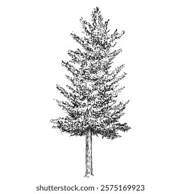 Hand draw sketch tree in monochrome color. Vector illustration garden plant isolated on white background.