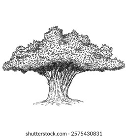 Hand draw sketch tree in monochrome color. Vector illustration garden plant isolated on white background.