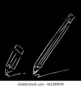 Hand Draw Sketch of two pencils, white outline at black
