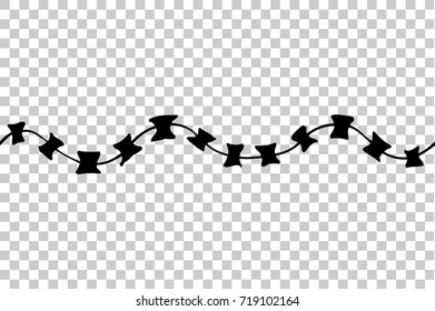 Hand Draw sketch of various seamless Barbed Wire, at transparent effect background