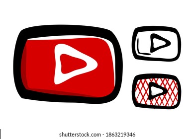 Hand Draw Sketch Vector 3 Style Hand Draw Sketch, Play Button
