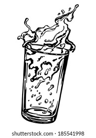 hand draw, sketch, vector, illustration of glass with drink spills out